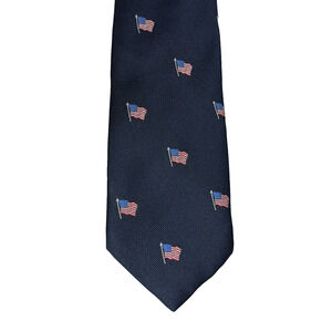 Cape Cod Neckwear American Flag Embroidered Tie Mens Necktie Navy Blue 3.5"X60"